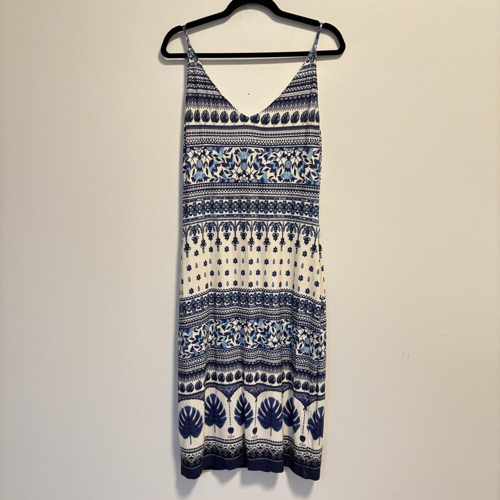 Farm Rio Dress Womens Size Medium Blue Granja Tiled Floral Jersey Sundress